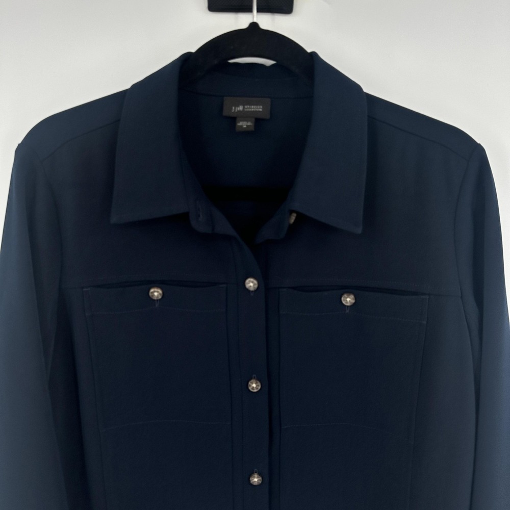 J Jill Wearever Collection Shirt Womens Medium Navy Button Front Long Sleeve - Picture 2 of 10